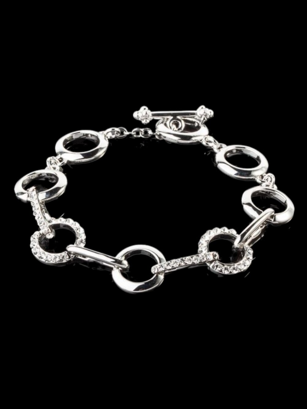 Swarovski Silver Circle Link Bracelet with Crystal Pavé Accents